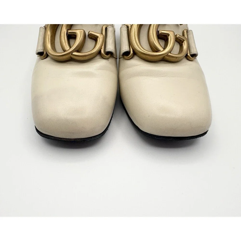 Gucci Victoire GG Block Heel Pumps White/Cream Leather Gold GG Buckle Sz EU 36 - Picture 6 of 14